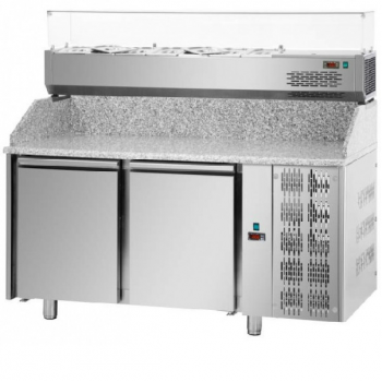 2-DOOR REFRIGERATED PIZZA COUNTER WITH GRANITE TOP AND REFRIGERATED DISPLAY CASE - Dimensions 160x80 cm