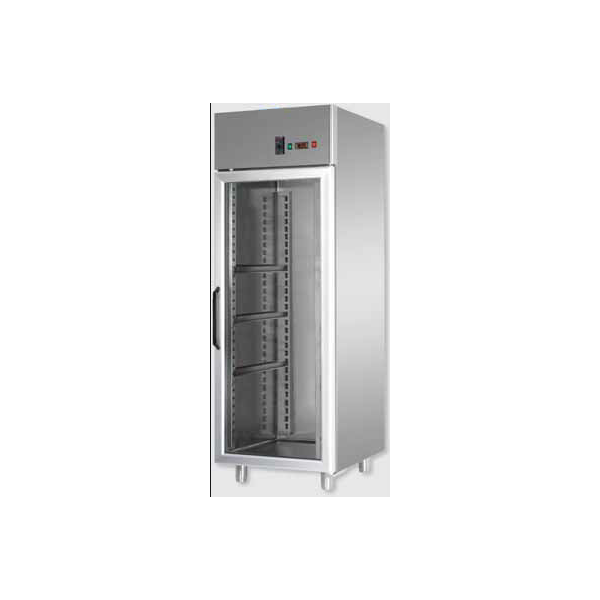 MONOBLOC REFRIGERATED CABINET IN STAINLESS STEEL AT NORMAL TEMPERATURE WITH GLASS DOOR AND INTERNAL NEON LIGHT FOR 60x40 cm TRAYS - Temperature 0 / 10 C