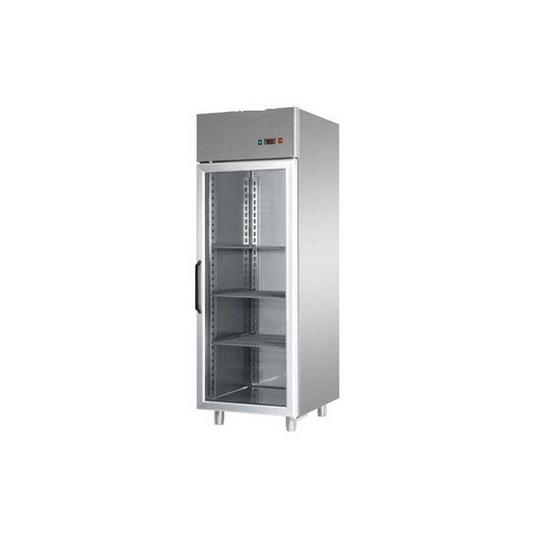 ARMADIO REFRIGERATO MONOBLOCCO IN ACCIAIO INOX CON PORTA IN VETRO E LUCE NEON INTERNA PER TEGLIE 60x40 cm - Temperatura -18 / -22 C