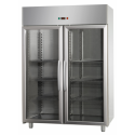 GN 2/1 MONOBLOCK REFRIGERATED CABINET IN STAINLESS STEEL WITH 2 GLASS DOORS AND 1 INTERNAL NEON LIGHT - Temperature 0 / 10 C