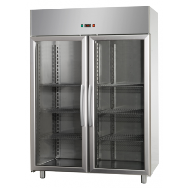 GN 2/1 MONOBLOCK REFRIGERATED CABINET IN STAINLESS STEEL WITH 2 GLASS DOORS AND 1 INTERNAL NEON LIGHT - Temperature 0 / 10 C