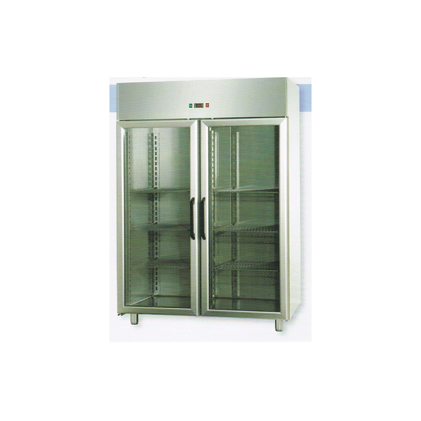 GN 2/1 MONOBLOCK REFRIGERATED CABINET IN STAINLESS STEEL WITH 2 GLASS DOORS AND 1 INTERNAL NEON LIGHT - Temperature -18 / -22 C