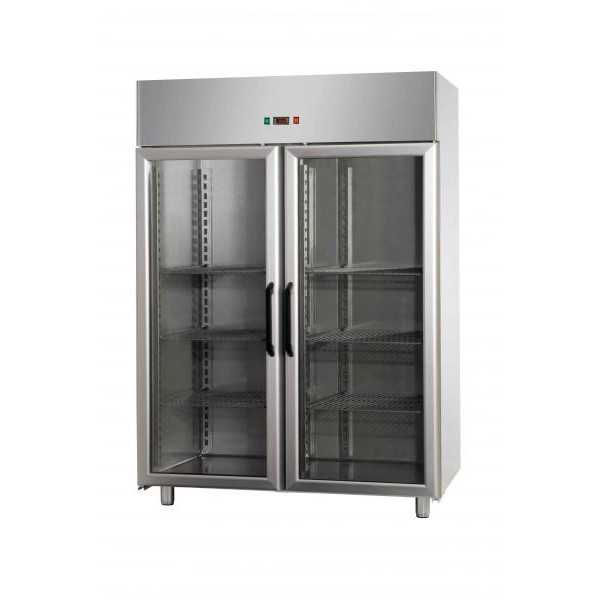 MONOBLOCK REFRIGERATED CABINET IN STAINLESS STEEL WITH 2 GLASS DOORS AND 1 INTERNAL NEON LIGHT FOR 60x40 cm TRAYS - Temperature 0 / 10 C