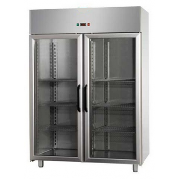 MONOBLOC REFRIGERATED CABINET IN STAINLESS STEEL WITH 2 GLASS DOORS AND 1 INTERNAL NEON LIGHT FOR 60x40 cm TRAYS - Temperature -18 / -22 C