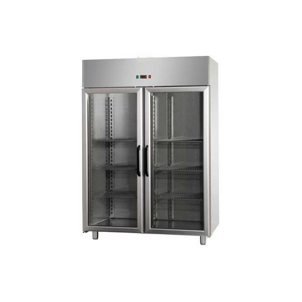 MONOBLOC REFRIGERATED CABINET IN STAINLESS STEEL WITH 2 GLASS DOORS AND 1 INTERNAL NEON LIGHT FOR 60x40 cm TRAYS - Temperature -18 / -22 C