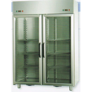 COMBINATION REFRIGERATED CABINET GN 2/1 IN DOUBLE TEMPERATURE STAINLESS STEEL WITH 2 GLASS DOORS AND 2 INTERNAL NEON LIGHTS - Temperature 0 / 10 C