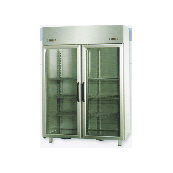 COMBINATION REFRIGERATED CABINET GN 2/1 IN DOUBLE TEMPERATURE STAINLESS STEEL WITH 2 GLASS DOORS AND 2 INTERNAL NEON LIGHTS - Temperature 0 / 10 C