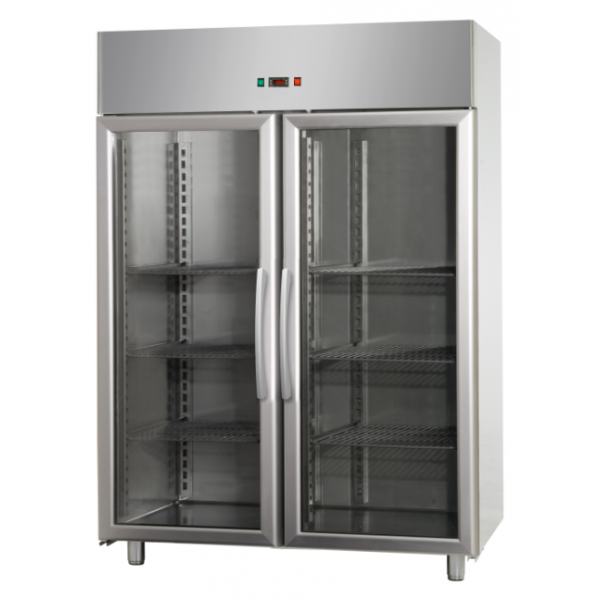 COMBINATION REFRIGERATED CABINET GN 2/1 IN DOUBLE TEMPERATURE STAINLESS STEEL WITH 2 GLASS DOORS AND 2 INTERNAL NEON LIGHTS - Temperatures 0 / 10 and -18 / -22 C