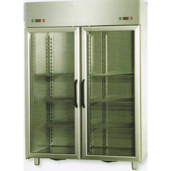 GN 2/1 REFRIGERATED COMBINATION CABINET IN STAINLESS STEEL WITH DOUBLE TEMPERATURE WITH 2 GLASS DOORS AND 2 INTERNAL NEON LIGHTS - Temperature -18 / -22 C