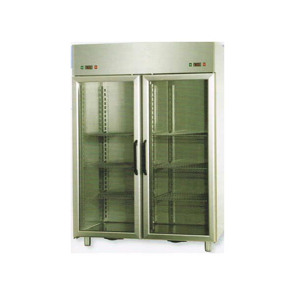 GN 2/1 REFRIGERATED COMBINATION CABINET IN STAINLESS STEEL WITH DOUBLE TEMPERATURE WITH 2 GLASS DOORS AND 2 INTERNAL NEON LIGHTS - Temperature -18 / -22 C