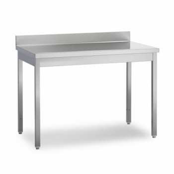 STAINLESS STEEL TABLE ON LEGS 70 CM DEPTH WITH REAR BACKPLATE