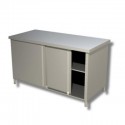 STAINLESS STEEL WORK TABLE WITH SLIDING DOORS DEPTH 70 CM