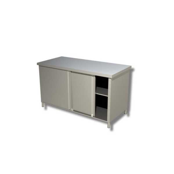 STAINLESS STEEL WORK TABLE WITH SLIDING DOORS DEPTH 70 CM