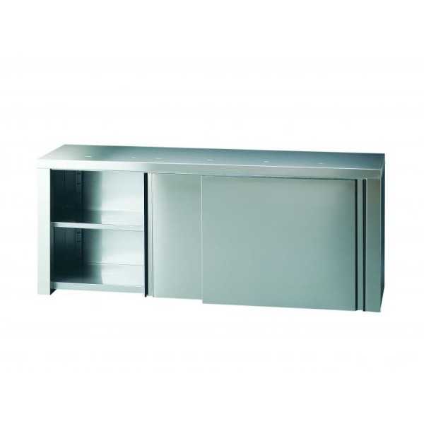 STAINLESS STEEL WALL HANGING CABINET WITH SLIDING DOORS - SMOOTH SHELVES