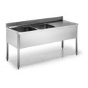 STAINLESS STEEL SINK 2 TANKS + DRIPPER WITH BASE ON LEGS DEPTH 70 CM