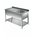 STAINLESS STEEL OPEN SINK - 1 TANK + DRIP TRAY AND LOWER SHELF DEPTH 70 CM