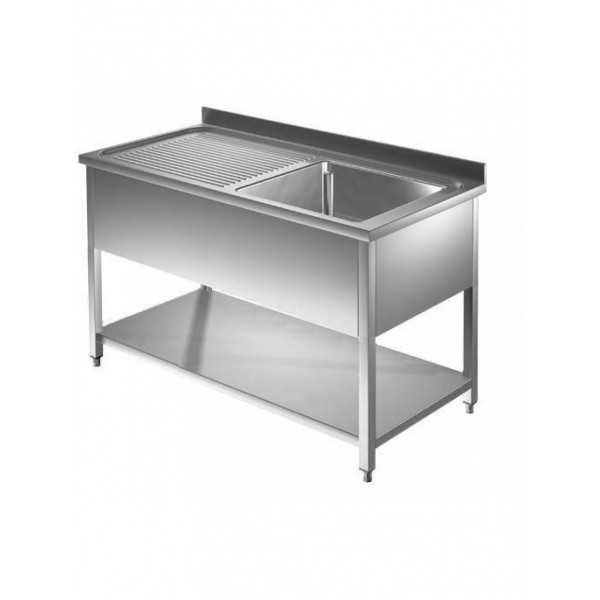 STAINLESS STEEL OPEN SINK - 1 TANK + DRIP TRAY AND LOWER SHELF DEPTH 70 CM