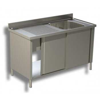 STAINLESS STEEL WASH TUB - SLIDING DOORS - 1 BOWL + DRIP TRAY DEPTH 70 CM