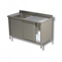 STAINLESS STEEL CABINET WASH TUB - SLIDING DOORS - 1 TANK + DRIP TRAY DEPTH 70 CM