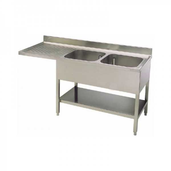 STAINLESS STEEL SINK 2 TANKS + CANTILEVER DRIP WITH LOWER SHELF DEPTH 70 CM