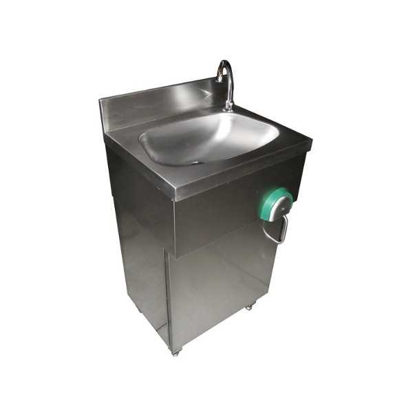 MOBILE HAND WASHER WITH STAINLESS STEEL DOOR AND KNEE CONTROL