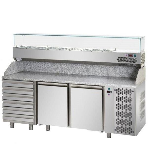 REFRIGERATED PIZZA COUNTER 2 DOORS WITH CHEST OF DRAWERS 6 NEUTRAL DRAWERS