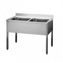 STAINLESS STEEL SINK WITH 2 BOWLS WITH BASE ON LEGS, DEPTH 70 CM