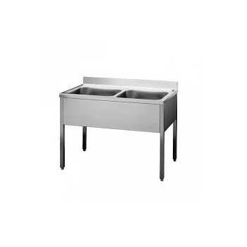 STAINLESS STEEL SINK WITH 2 BOWLS WITH BASE ON LEGS, DEPTH 70 CM