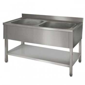 STAINLESS STEEL OPEN SINK WITH 2 TANKS WITH LOWER SHELF DEPTH 70 CM