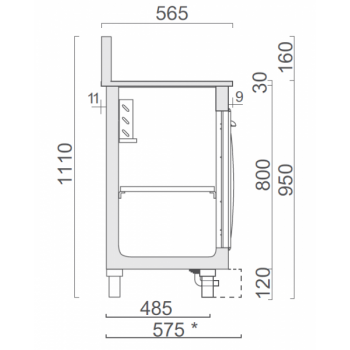 REFRIGERATED STAINLESS STEEL BAR COUNTER WITH 2 SPACES - L.200 cm