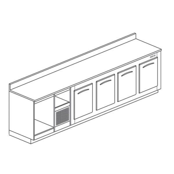 REFRIGERATED STAINLESS STEEL BAR COUNTER WITH 4 SPACES - L.300 cm