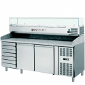 VENTILATED REFRIGERATED PIZZA COUNTER 2 DOORS + 7 DRAWERS WITH GRANITE TOP AND REFRIGERATED INGREDIENTS DISPLAY DISPLAY