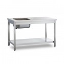 STEEL WORK TABLE DEPTH 70 CM WITH TUB AND LOWER SHELF