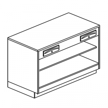 CHECKOUT COUNTER COMPLETE WITH SERVICE DRAWER AND DRAWER WITH KEY ON OPEN COMPARTMENT WITH INTERMEDIATE SHELF - L.125 x H.95 cm