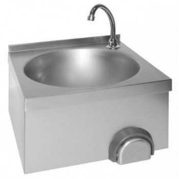 WALL MOUNTED STAINLESS STEEL HAND WASHER COMPLETE WITH KNEE CONTROL AND TAP