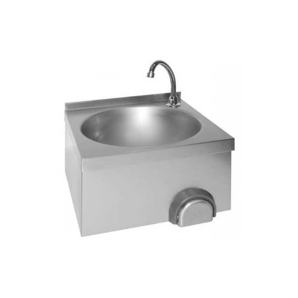 WALL MOUNTED STAINLESS STEEL HAND WASHER COMPLETE WITH KNEE CONTROL AND TAP