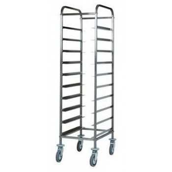 STAINLESS STEEL TRAY TROLLEY - CAPACITY 10 TRAYS