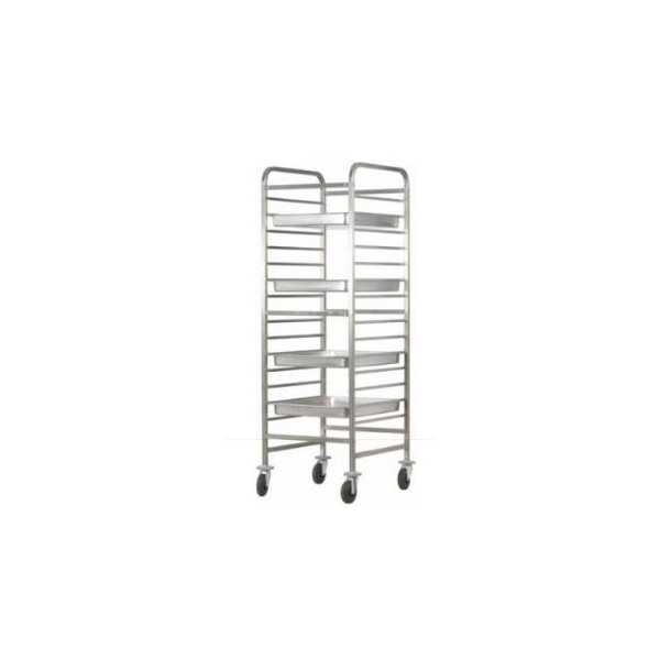 REINFORCED STAINLESS STEEL TRAY TROLLEY - 14 GN 2/1 TRAYS