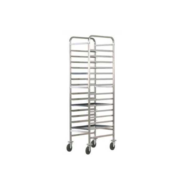 REINFORCED STAINLESS STEEL PASTRY TRAY TROLLEY - 14 TRAYS 60x40 CM