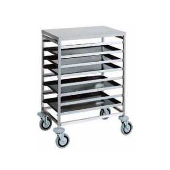 STAINLESS STEEL PASTRY TRAY TROLLEY - 8 TRAYS 60 x 40 cm