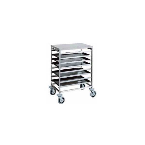 STAINLESS STEEL PASTRY TRAY TROLLEY - 8 TRAYS 60 x 40 cm