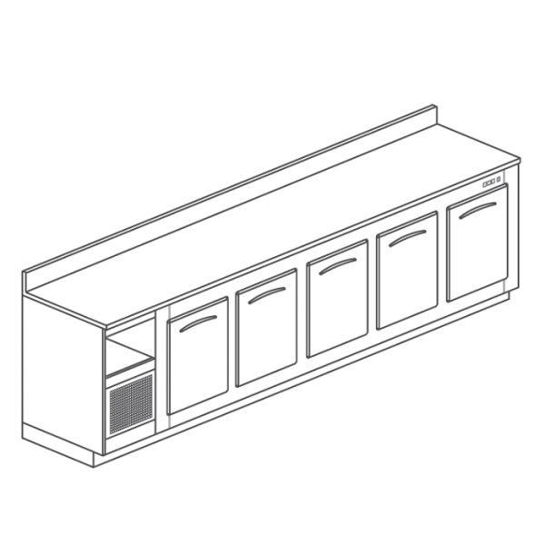 REFRIGERATED STAINLESS STEEL BAR COUNTER WITH 5 SPACES - L.300 cm