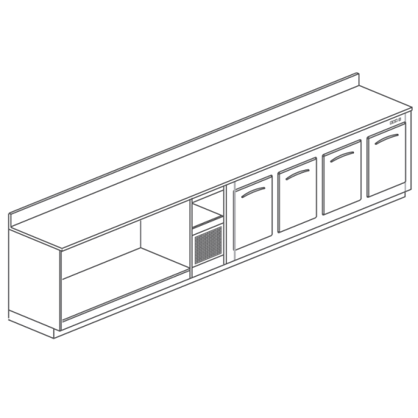 REFRIGERATED STAINLESS STEEL BAR COUNTER WITH 4 SPACES - L.400 cm