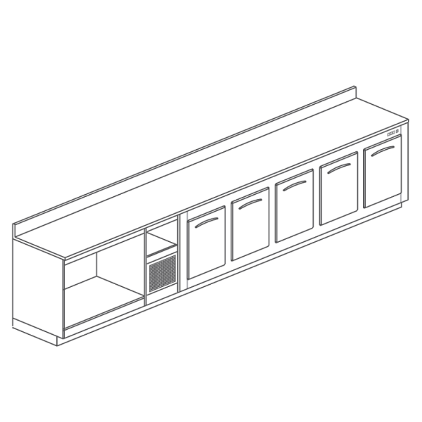 REFRIGERATED STAINLESS STEEL BAR COUNTER WITH 5 SPACES - L.400 cm