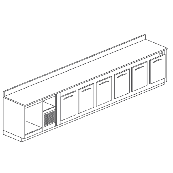 REFRIGERATED STAINLESS STEEL BAR COUNTER WITH 6 SPACES - L.400 cm