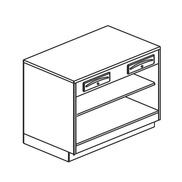 CHECKOUT COUNTER COMPLETE WITH SERVICE DRAWER AND DRAWER WITH KEY ON OPEN COMPARTMENT WITH INTERMEDIATE SHELF - L.100 x H.95 cm