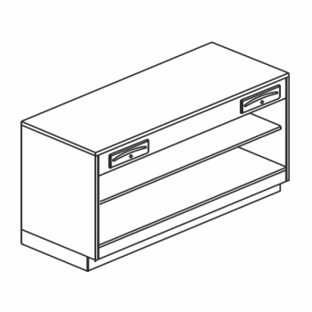 CHECKOUT COUNTER COMPLETE WITH SERVICE DRAWER AND DRAWER WITH KEY ON OPEN COMPARTMENT WITH INTERMEDIATE SHELF - L.150 x H.95 cm