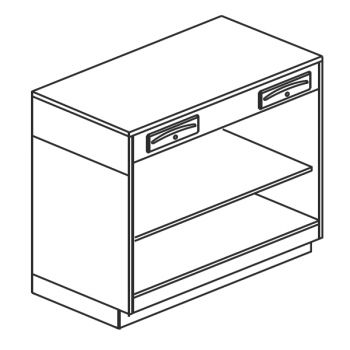 CHECKOUT COUNTER COMPLETE WITH SERVICE DRAWER AND DRAWER WITH KEY ON OPEN COMPARTMENT WITH INTERMEDIATE SHELF - L.125 x H.111 cm