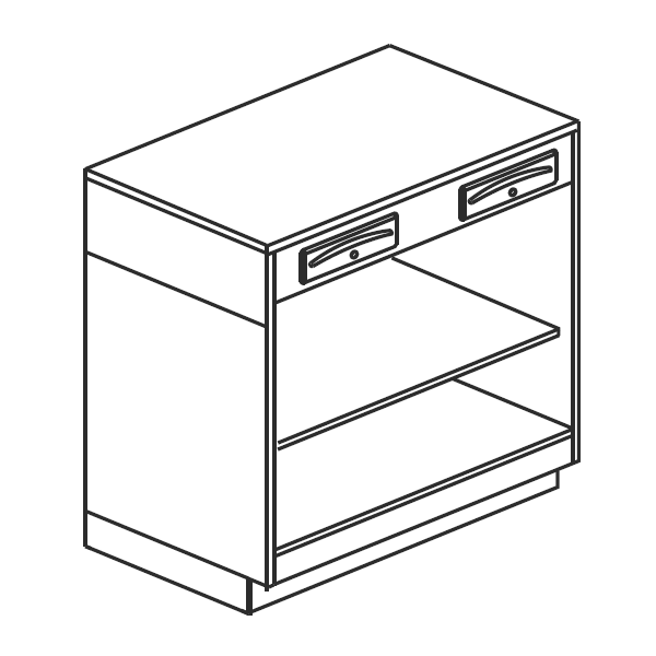 CHECKOUT COUNTER COMPLETE WITH SERVICE DRAWER AND DRAWER WITH KEY ON OPEN COMPARTMENT WITH INTERMEDIATE SHELF - L.100 x H.111 cm