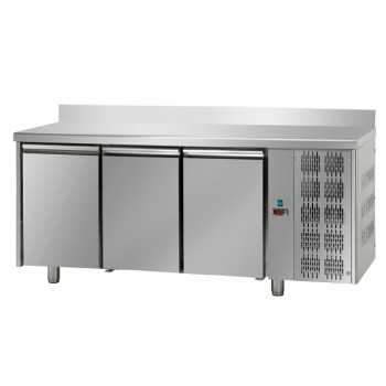 REFRIGERATED STAINLESS STEEL TABLE WITH 3 DOORS AND RACK FOR TRAYS 60x40 cm - D.80 cm